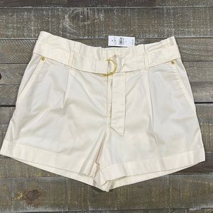 LOFT Herringbone Belted Paper Bag Shorts; Size 6 Color: Beige